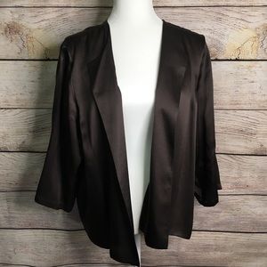 Eileen Fisher brown hammered silk open cardigan